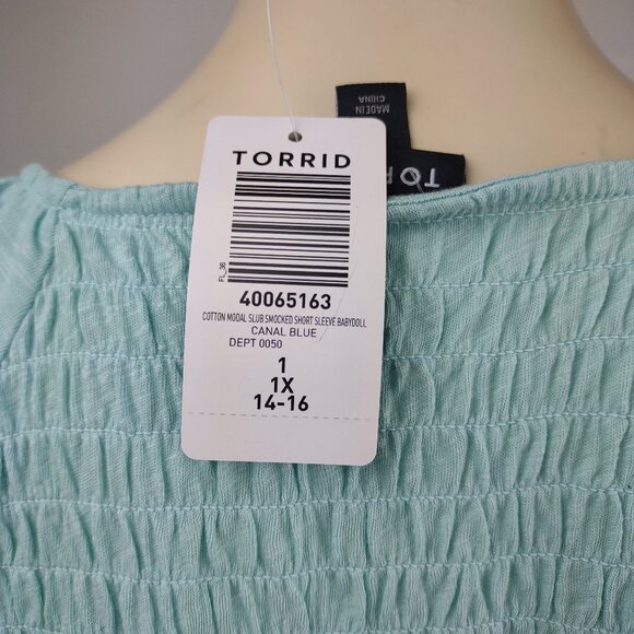 NWT Torrid teal green smocked waist peplum top blouse ladies womens 1X - Picture 5 of 9